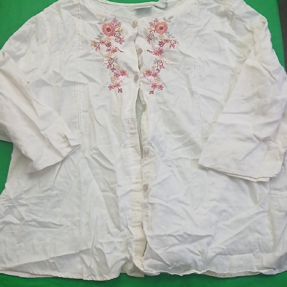 Erika Off White Blouse with Pink Floral Embroidery